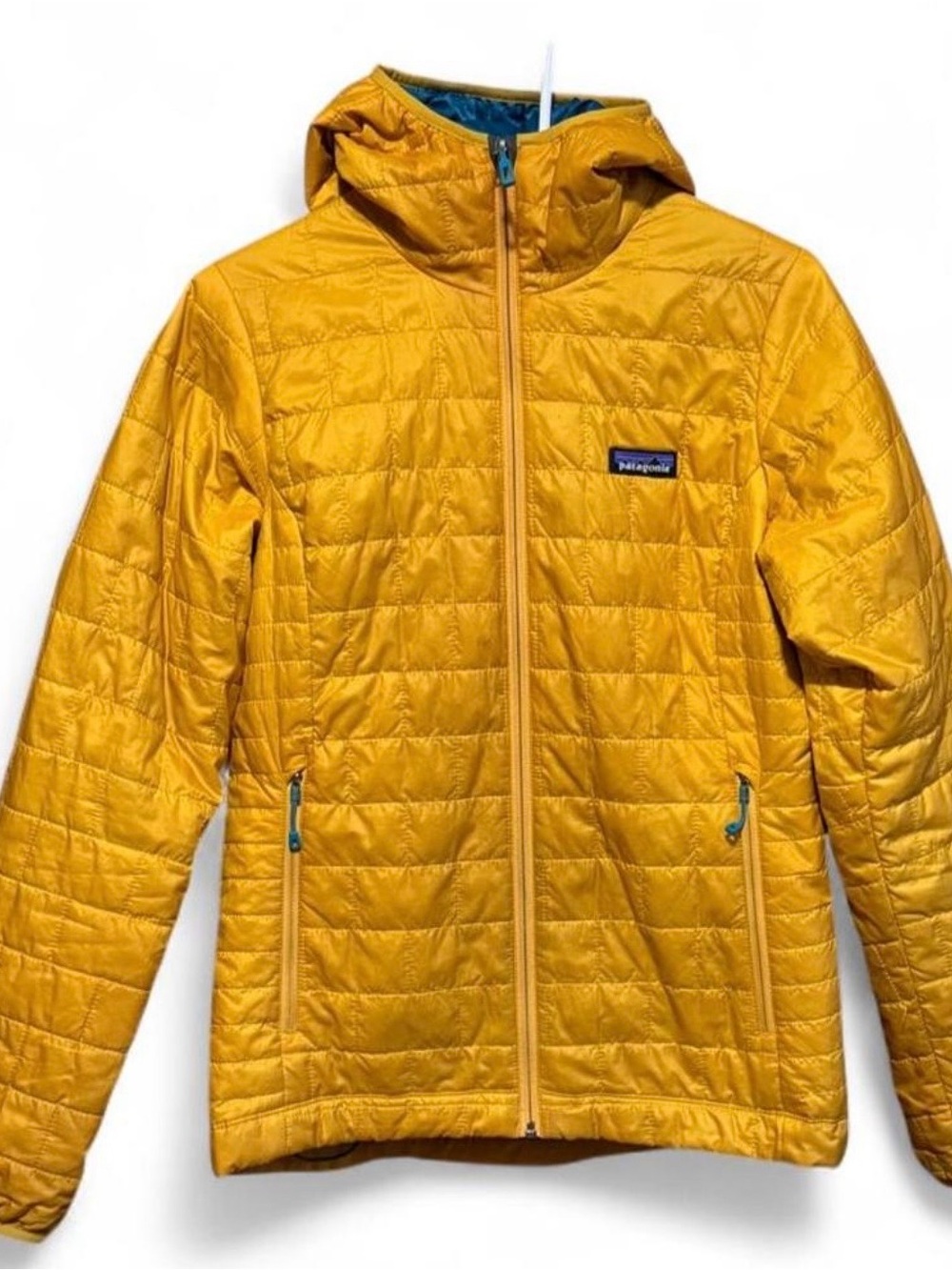 Patagonia Nano Puff Hooded Puffer Jacket Womens Medium Gold Yellow Hiking Coat